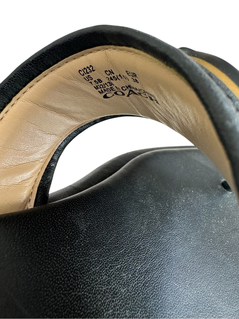 Coach Sylvie Black Leather Platform Thong Sandals with Brass 'C' Hardware - Picture 7 of 8